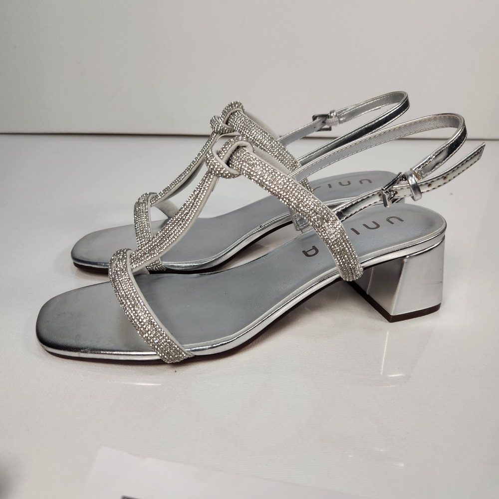 Unisa Unvencie Womens Sandal Sizw 8.5M Silver Rhinestone Strappy Block Heel